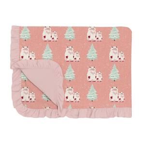 NEW KICKEE print ruffle toddler blanket in blush yeti